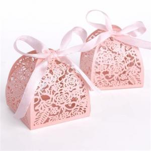 China Wedding Small Candy Boxes , Pink Color Mini Paper Gift Box Offset Printing wholesale