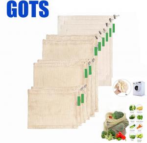 China RPET Organic Cotton Reusable Produce Mesh Bag GOTS Eco Friendly Net Shopping Produce Bags wholesale