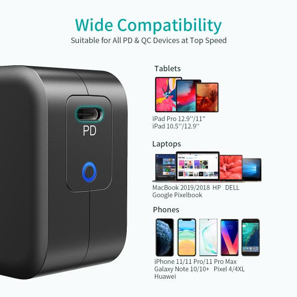 61W USB C Charger Power Adapter, PD 3.0 GaN Tech USB C Wall Charger for MacBook Pro 13 inch, New MacBook Air 20