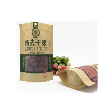 custom brown paper bag window kraft paper bag with clear window/kraft paper bag with window and zipper/kraft paper