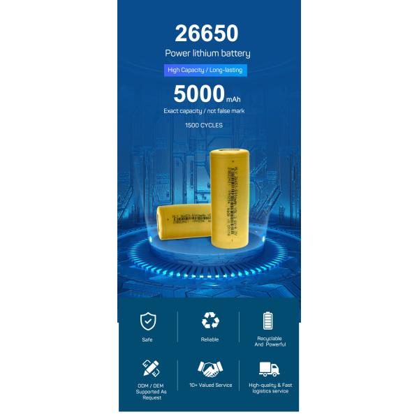 26650 5000mAh 3.6V Lithium Ion Battery OEM / ODM For Mobile Power
