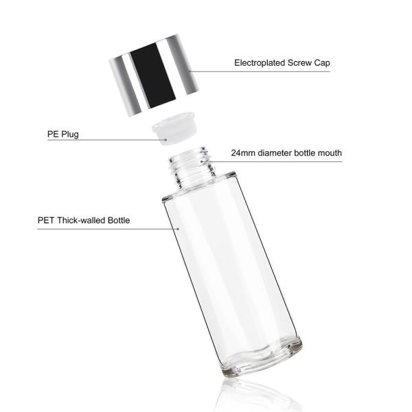 Durable PET Heavy Wall Bottles 100ML Clear PET Cosmetic Bottles With Cap