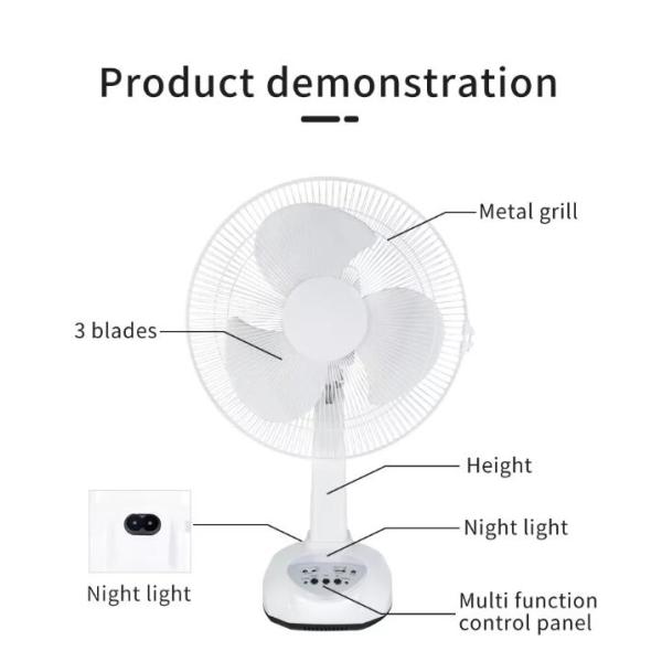 6PCS Light Solar Rechargeable Table Fan 12 Inches USB Mobile Charger