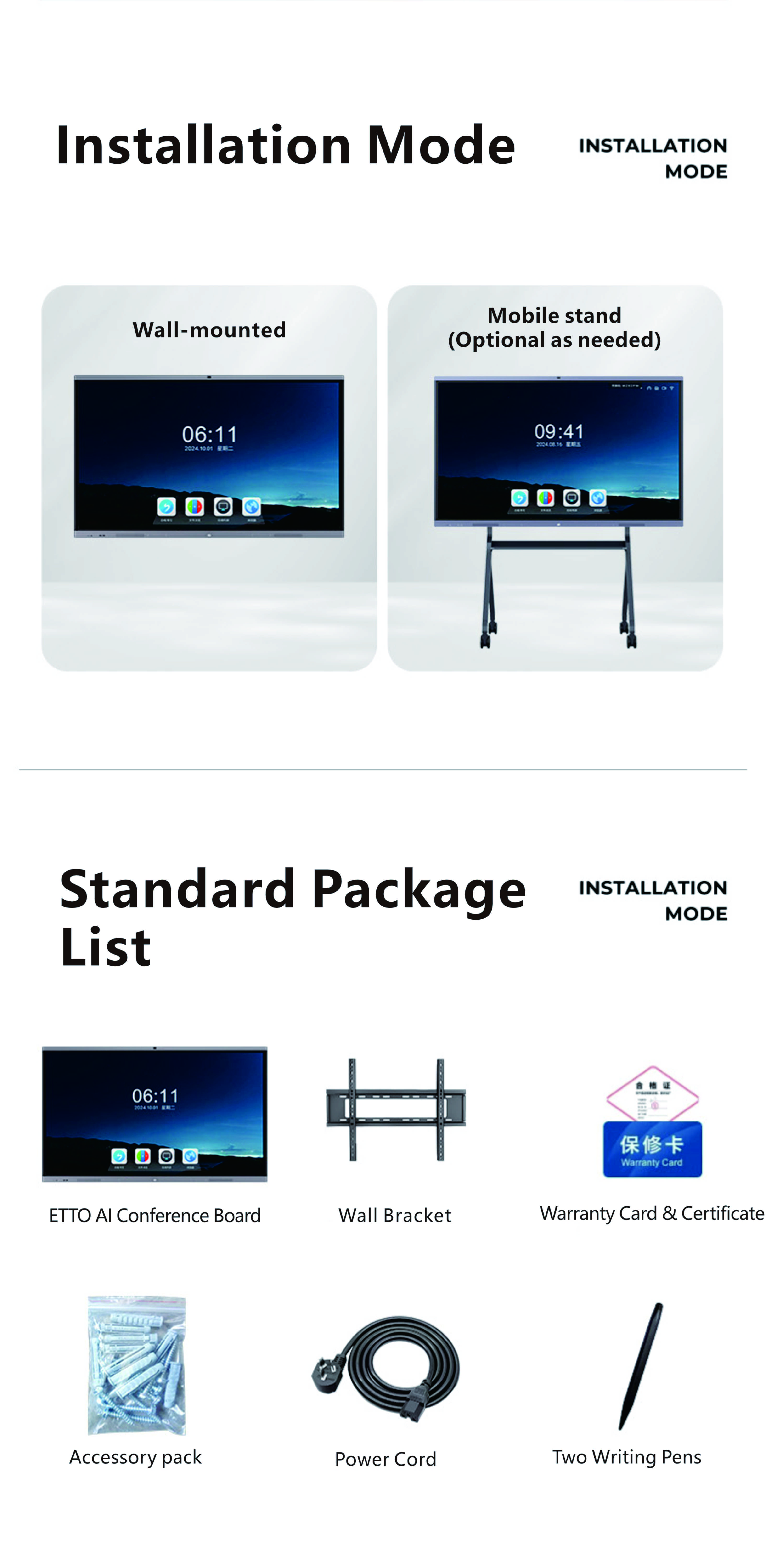 110 Inch Basic Interactive Whiteboard LCD Display Educational Equipment at Competitive Prices