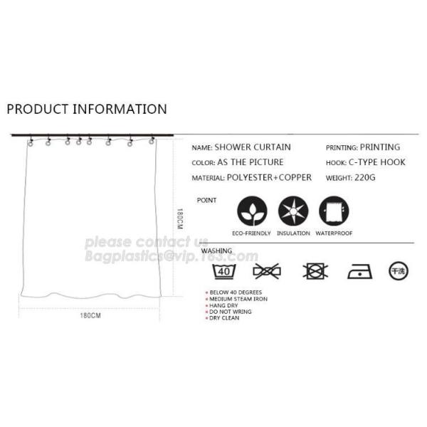 Custom Polyester Printing Shower Curtain, waterproof fireproof hook kids bathroom shower curtains, PEVA Shower curtain f
