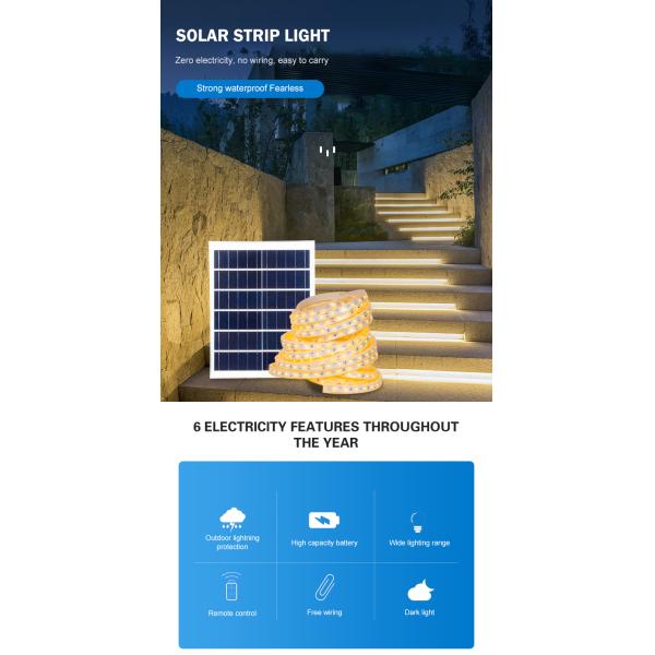 Customize Dimmable Solar Powered Led Strip Lights 30m 40m Auto On Off Ip65 80Lm