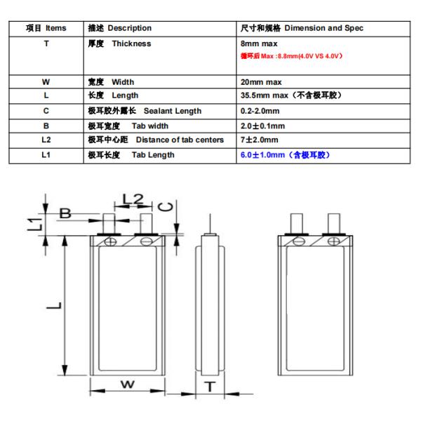UNEMETECH 3.7V Li-ion Polymer Battery 500mAh Lithium Polymer Battery 802036 1.85Wh LiPo Battery