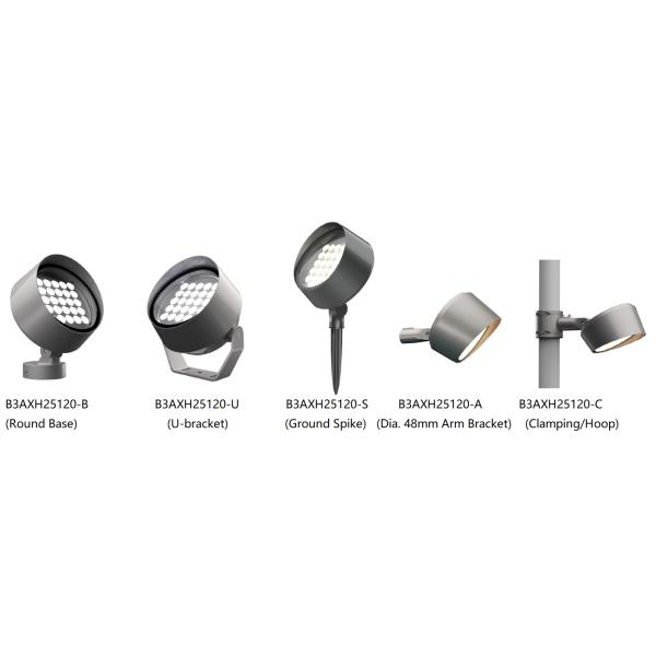 IP66 outdoor LED flood lights with extensive optional mounting accessories round base or spike or U-shaped bracket or pole arm or clamping to meet various lighting application installation