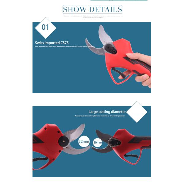 Swansoft 21V Wireless 3.2CM Electric Pruning Scissors Rechargeable Scissors Pruning Scissors Branch Cutt