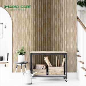 China Polyester Thickness 9mm/12mm Customized Wooden Slat Acoustic Panels for Public Spaces wholesale