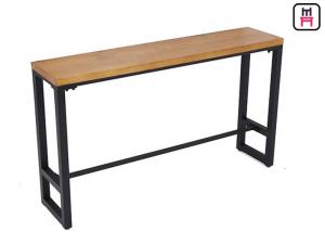 China Industrial Metal Base Long Bar Height Table Solid Wood Top 120-300cm Length on sale
