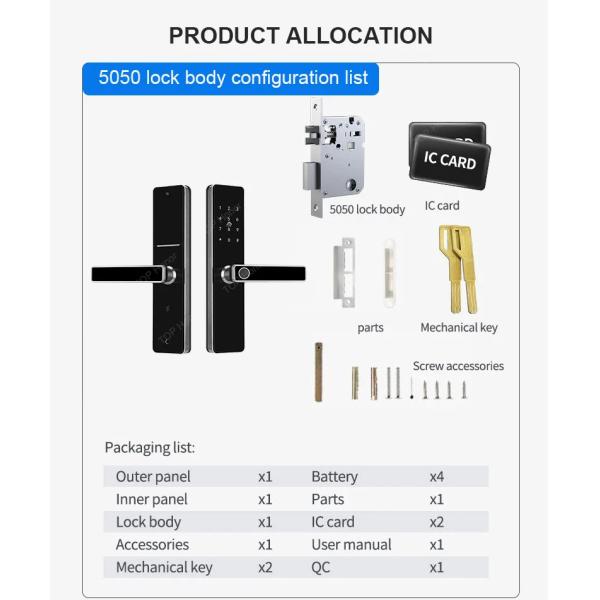 TH521 Aluminium Alloy Apartment Smart Door Lock TTLock Biometric Code Card Key Unlock