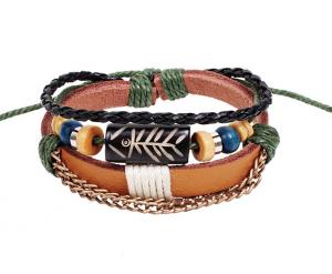 China Fishbone charm “primitive tribe” multi strands leather bracelets on sale