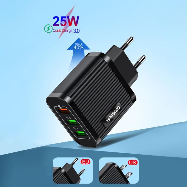 Fire proof Cell Phone Charger Adapter 3 USB Ports Fast Charging Phone Charger