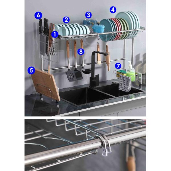 12Inch Width Adjustable Over Sink Dish Rack SUS304 Material 23 Inch Height