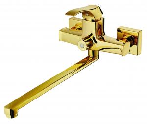 China Antirust Light Gold Gold Wall Mount Tub Faucet Extra Long Bath Faucet wholesale