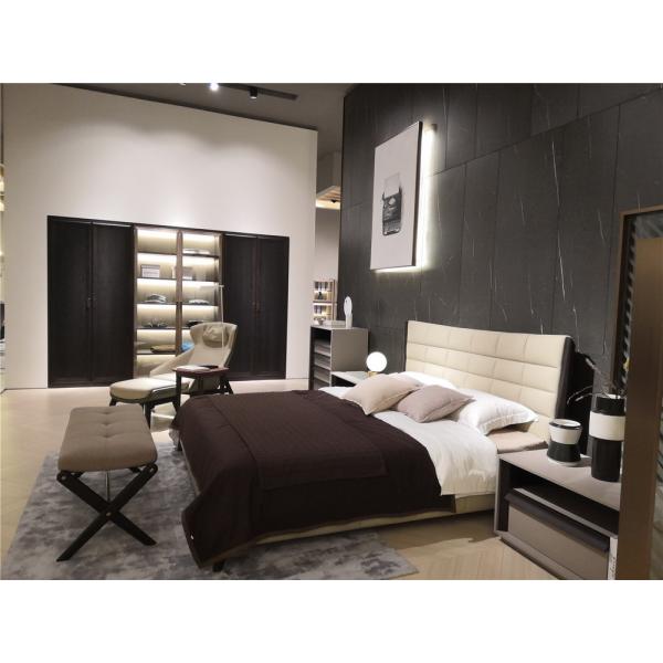 Luxury design Nightstand table by Oak wood furniture of Leather covered drawer panel made from China manufactuer