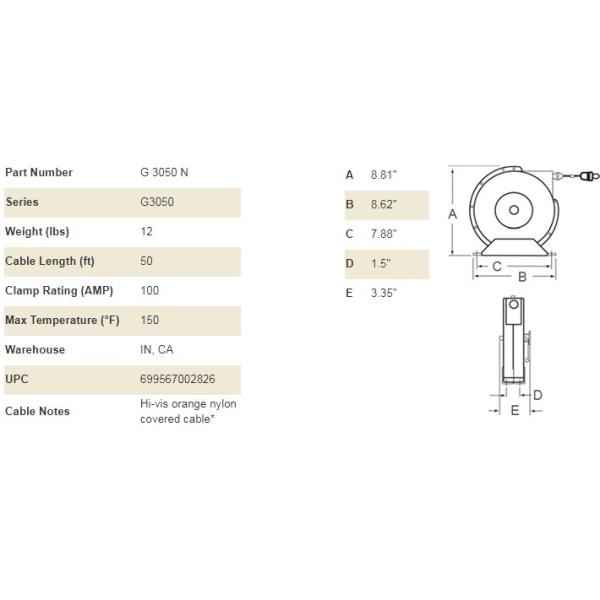 Cable reel 50 Feets Cable Retractable Grounding Reel , Static Discharge Extension Cord Hose Reel