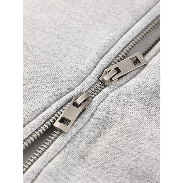 Zip Up Heavyweight Cotton Hoodie Cropped Winter Polyester Solid Male Black