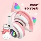 China Cat Ear Headphones Wireless Headset with LED Light TF Card for GirIs Earbud & In-Ear Headphones wholesale