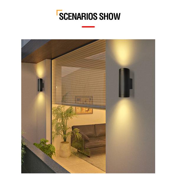 Sconce Outdoor Wall Light IP65 Modern Matte Black Aluminum Cylinder Garden Porch Up Down Light