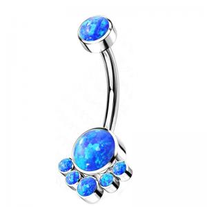 China 10mm 14G Titanium Piercing Jewelry Blue Synthetic Opal Stone on sale