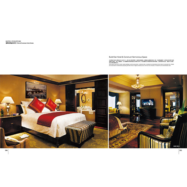 Commercial Dark Walnut Veneer Full Size Wood Bed For 5 Star Hotel