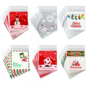 China PE SELF ADHESIVE CLEAR CHRISTMAS CELLOPHANE TREAT BAGS FOR PACKAGING CANDY OR COOKIE on sale