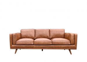 China Timber Base Three Seater Leather Sofa Chestnut Thick Padded Seats Brown Leather Sofa wholesale