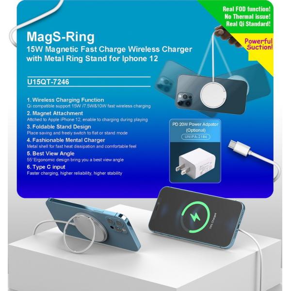 Magnetic Fast Charging 15W 2 In 1 Wireless Charger With Ring Holder