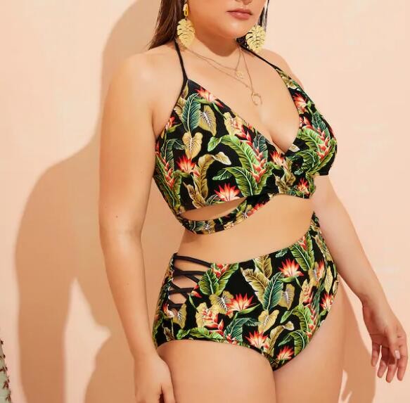 2019 New Plus Size Two piece High Waist Woman's swimwear Push up
