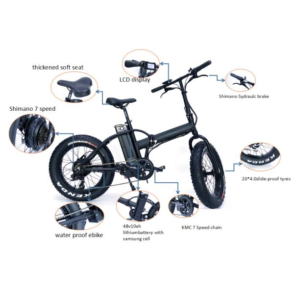 20 Inch Mountain Fat Tire Foldable Electric Bike 48v 500w Bafang Motor