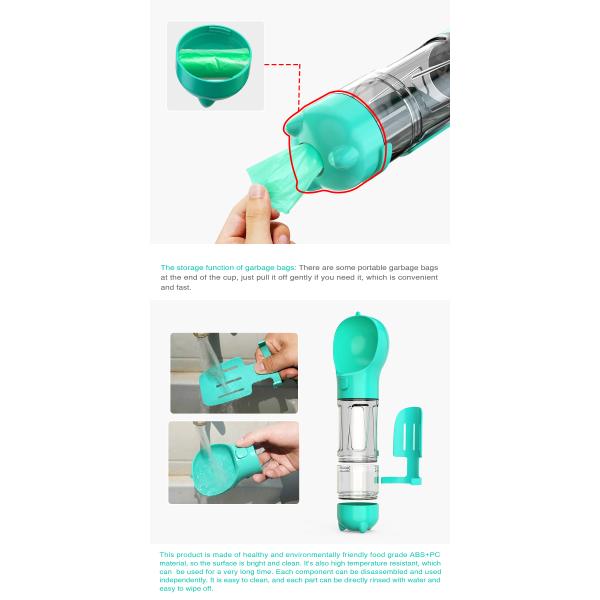 19OZ 4 In 1 Portable Dog Water Dispenser With Feeding Bowl Poop Shovel