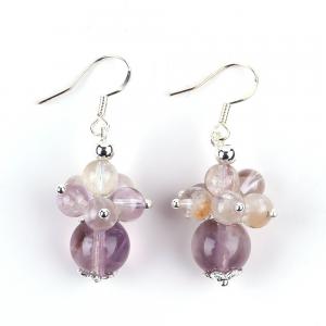 China Natural Stone Earring 8MM 10MM Healing Lavender Azeztulite Crystal Bead Dangle Flower Earring wholesale