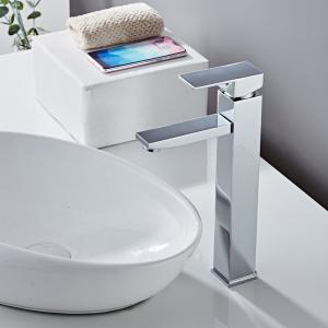 China Brass Single Hole Vessel Sink Faucet Square Handle In Chrome wholesale