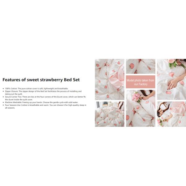 100% Cotton Duvet Cover Set Kawaii Strawberry Quilt Cover for Baby Crib in Bedroom