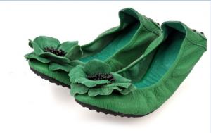 China Wholesale 100% genuine leather foldable flat shoes green women stylish ballet shoes HC-X094 wholesale