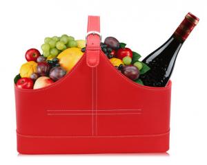 China High Quality Red pu leather gift wine fruitbasket hamper for holiday gift size41x20x27cm on sale