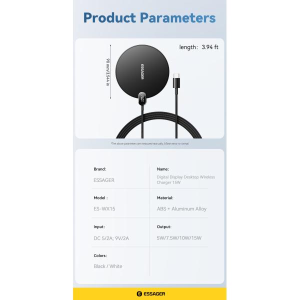 ESSAGER ES-WC15 Series 15W Charger for Android Magnetic Wireless Charger