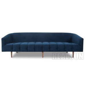 China Home Design Wooden Couch Modern Living Room Furniture Navy Blue Velvet Tufted Sofa on sale