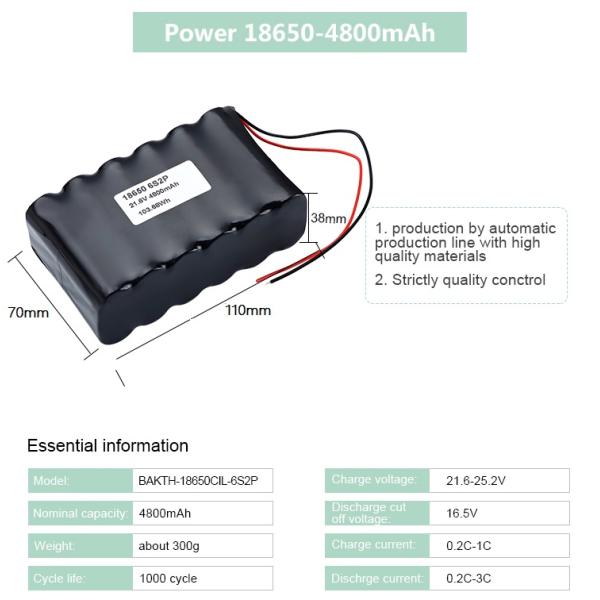 4800Mah 21.8V Lithium Ion Battery Pack Li Ion 18650-6S2P Battery Li-Ion Rechargeable Battery