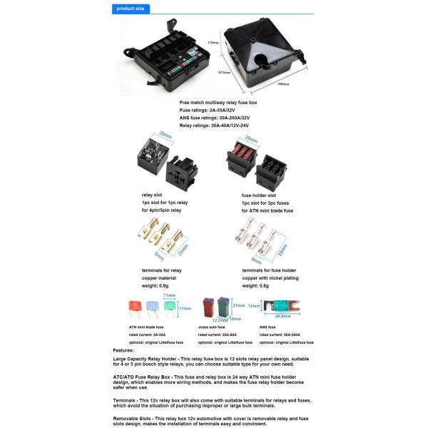 Power Distribution Car Engine Control Relay Fuse Box Relay Holder Blade Fuses Box For 4 PIN 5 PIN Relays