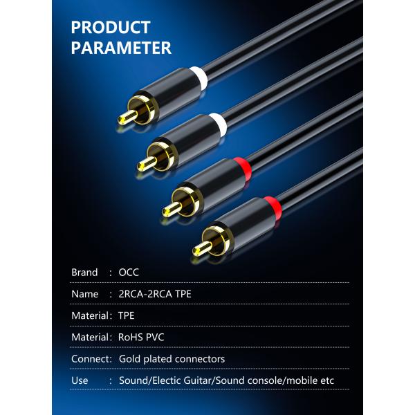 2RCA Male To 2RCA Male Gold Plated Audio Cable , Black 6 Ft 3.5 Mm Audio Cable