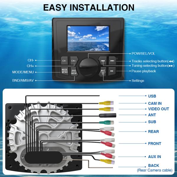 GRANDnavi Waterproof Marine Stereo AM FM USB Bluetooth Multimedia Portable Marine Radio