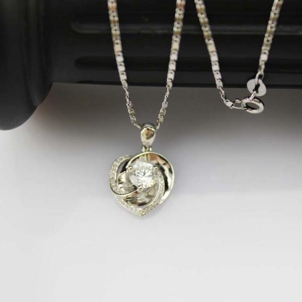 Sterling Silver Clear Cubic Zirconia Heart Shape Pendant Necklace (P14)