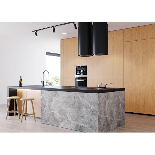 Modern Modular Kitchen cabinets with Island bar and black quartz stone countertop