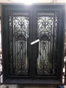 2016 Popular Style Wrought Iron Entry Door With Dual-Panel Tempered Glass