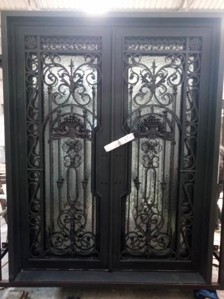 Quality 2016 Popular Style Wrought Iron Entry Door With Dual-Panel Tempered Glass for sale