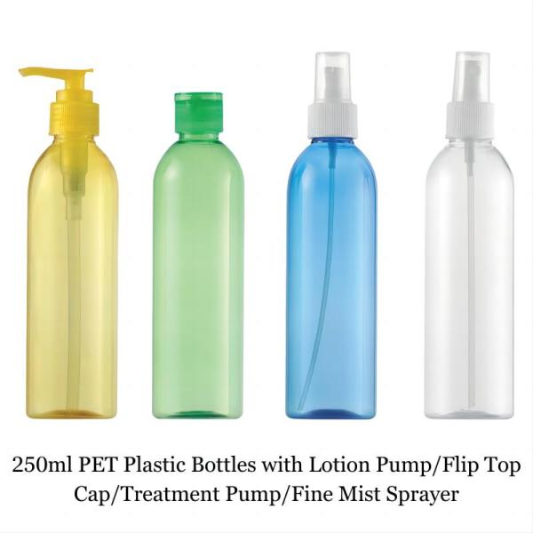180ml/200ml/250ml Capacity Round Shoulder Cylinder PET Plastic Bottles with Lotion Pumps