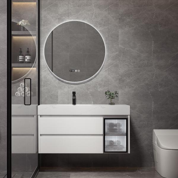 Quality Multi Layer Floating Wall Mounted Vanity Unit White Rectangle Shape for sale